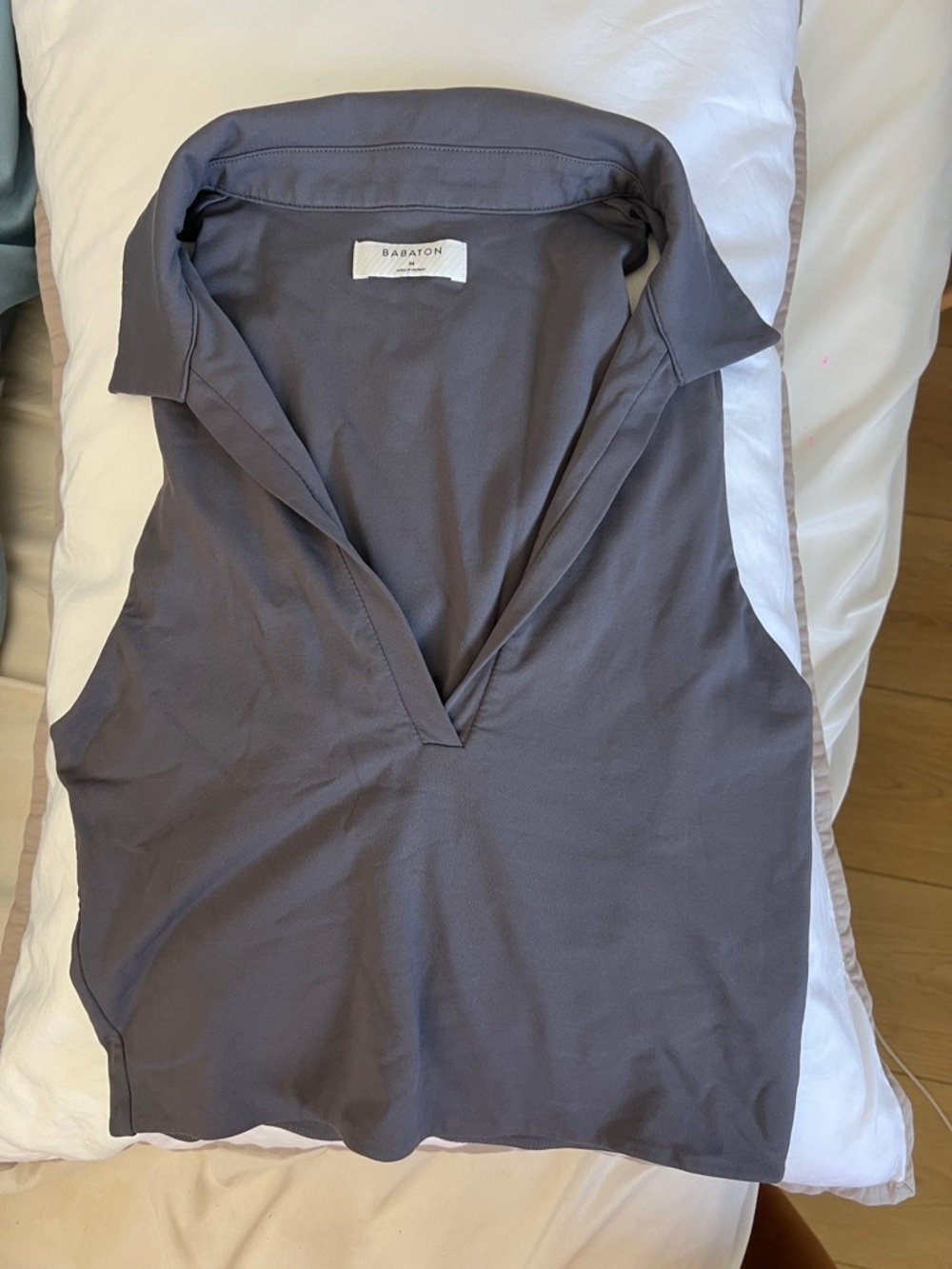 Babaton Slate Gray Sleeveless V-Neck Polo Top